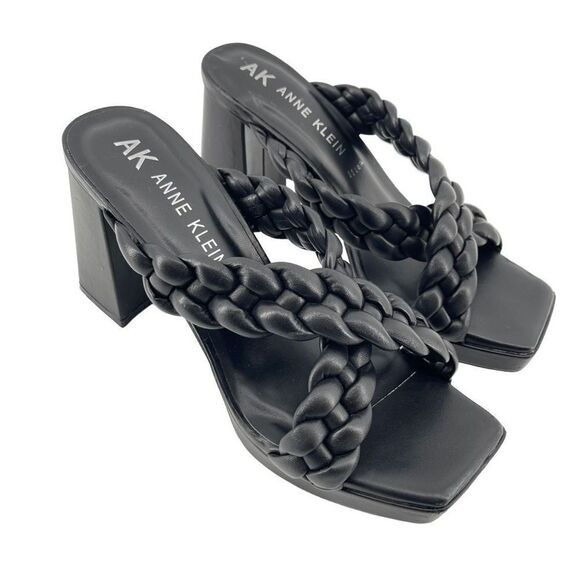 Anne Klein Aiden Chunky Platform Black Faux Leather Block Heel Sandal Size 10 - Picture 2 of 16